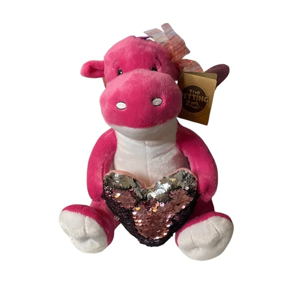 NWT The Petting Zoo Pink Dragon with Shimmery Heart Plush 10